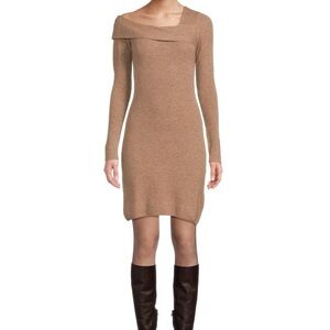 NWT. Elegant Cashmere/Wool Tan Off-Shoulder Dress. Size L. From Saks OFF Fifth.